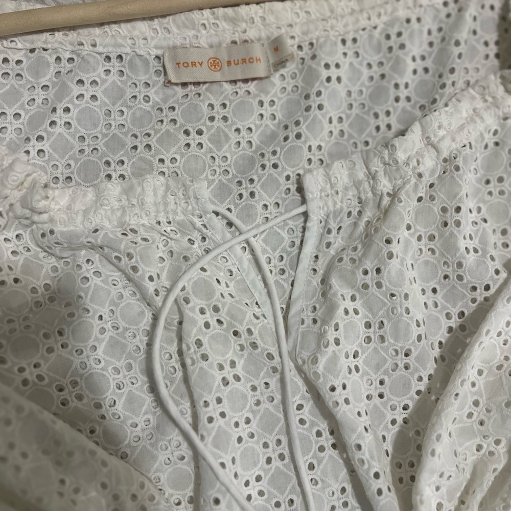 Tory Burch Soraya White Eyelet Tunic Cover Up Drawstring Resort Beach Top - Picture 8 of 11
